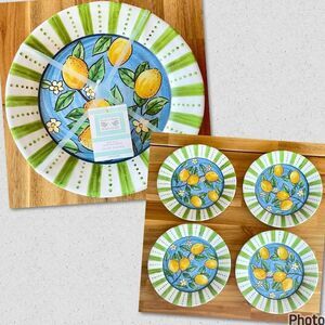 NWT Set of 4 Beach to Bistro 9” SIGRID OLSEN Lemons 100% Melamine Salad Plates